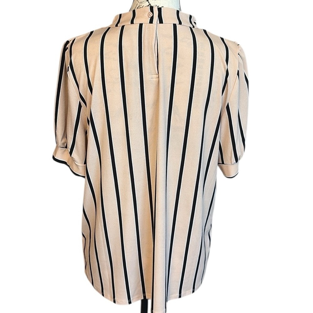 Adrianna Papell Striped Blouse Ruffle Black and Pink Size L New - Picture 3 of 5